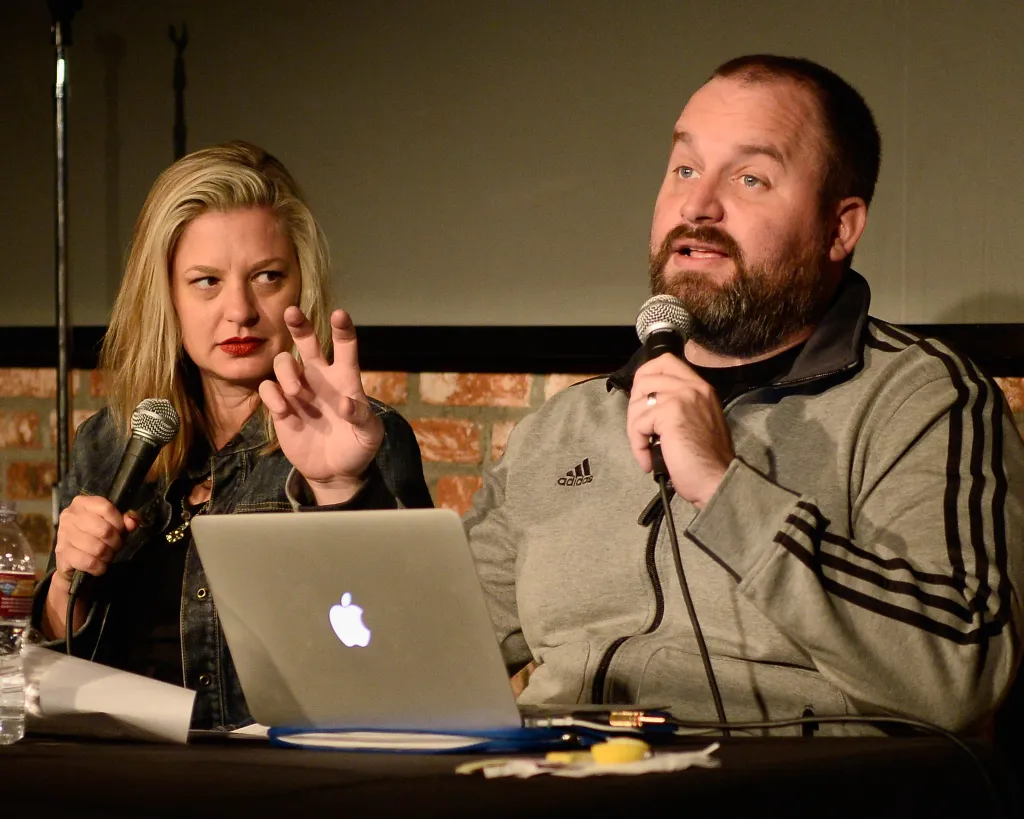 Comedians Christina Pazsitzky and Tom Segura performing their 