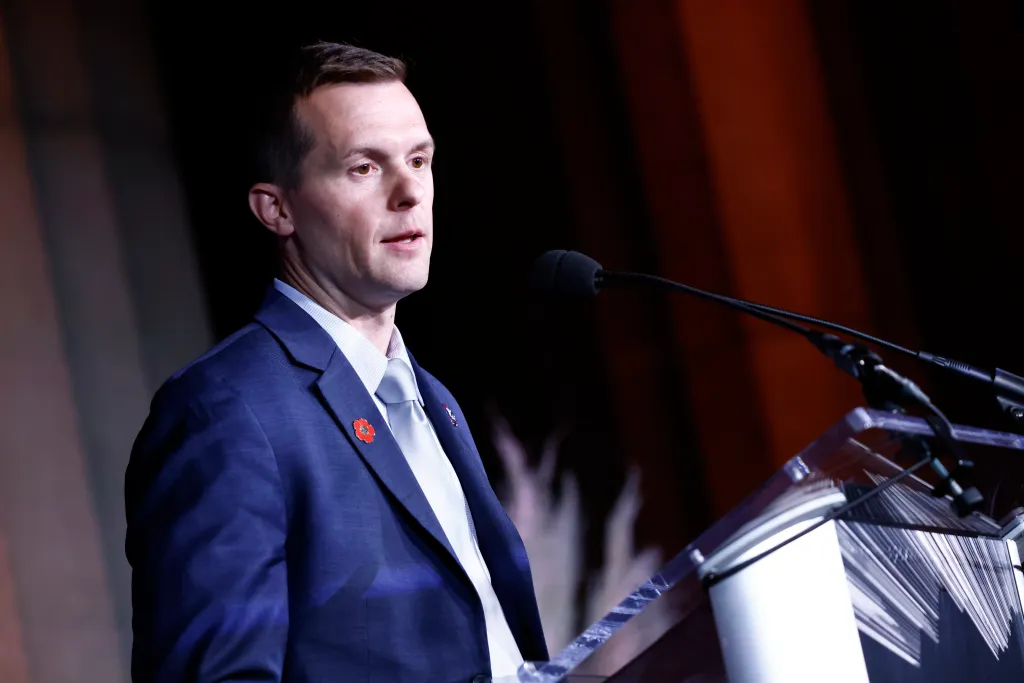 Congressman Jared Golden speaking at the Headstrong Washington DC Gala.