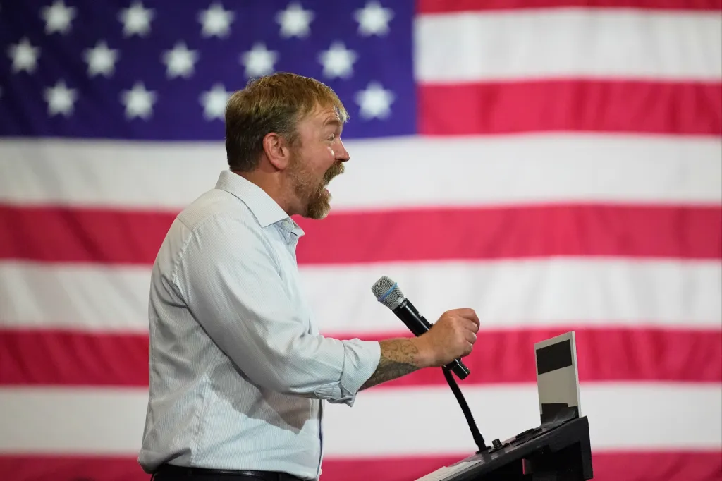 Democratic U.S. Senate candidate Graham Platner speaks during a primary election night watch party after winning the Democratic nomination Tuesday, June 9, 2026, in Blue Hill, Maine.