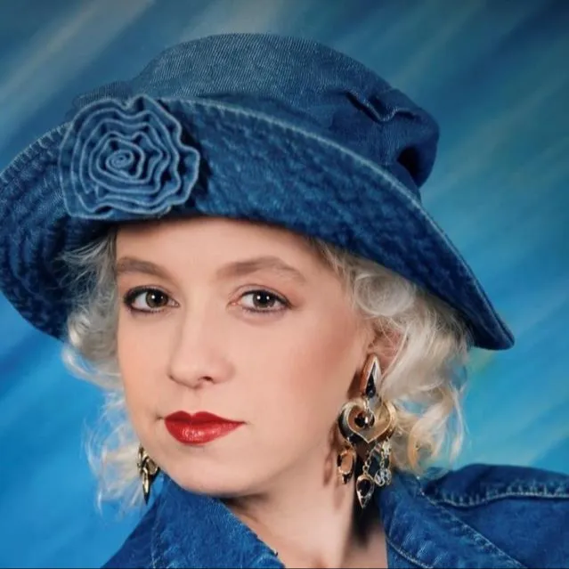 Helen Marie Pullen Banks wearing a denim hat and jacket.