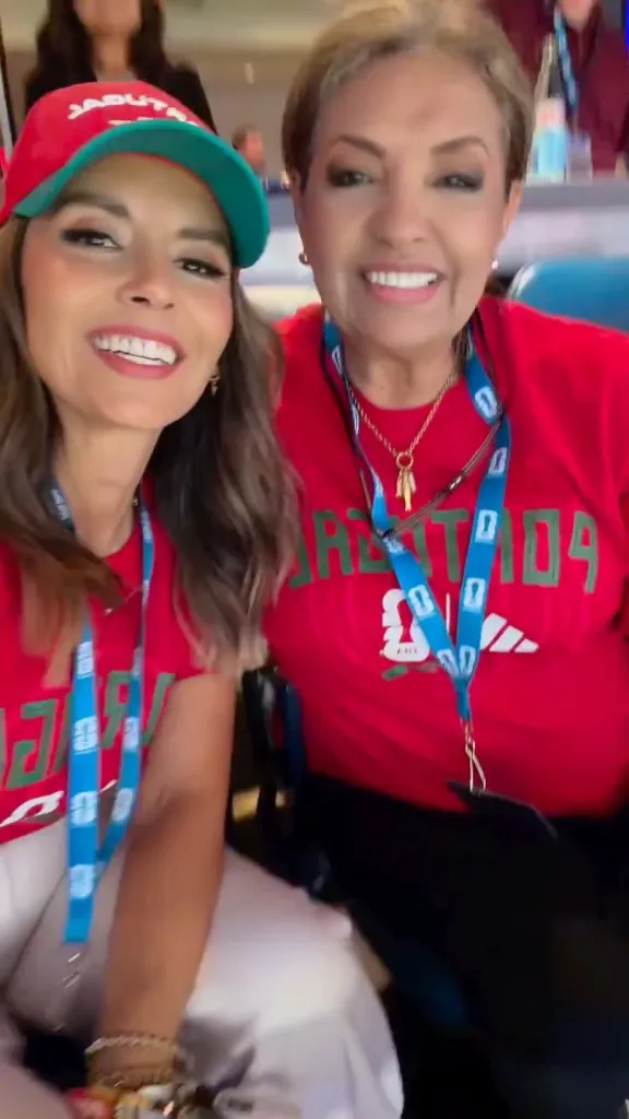 Guzman with her mother in a luxury suite at NRG Stadium, known as Houston Stadium, during the FIFA World Cup.