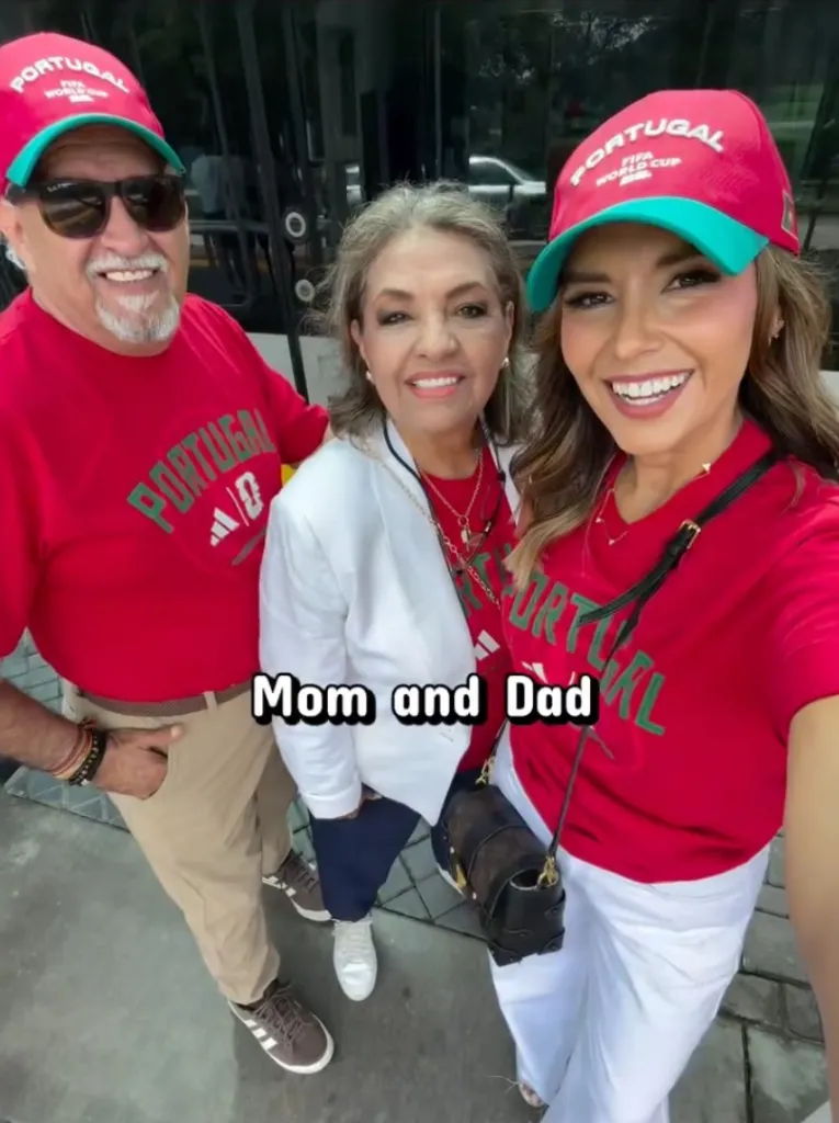 KPRC 2 News anchor Daniella Guzman with her parents at a World Cup match in Houston, Texas, on June 17, 2026.