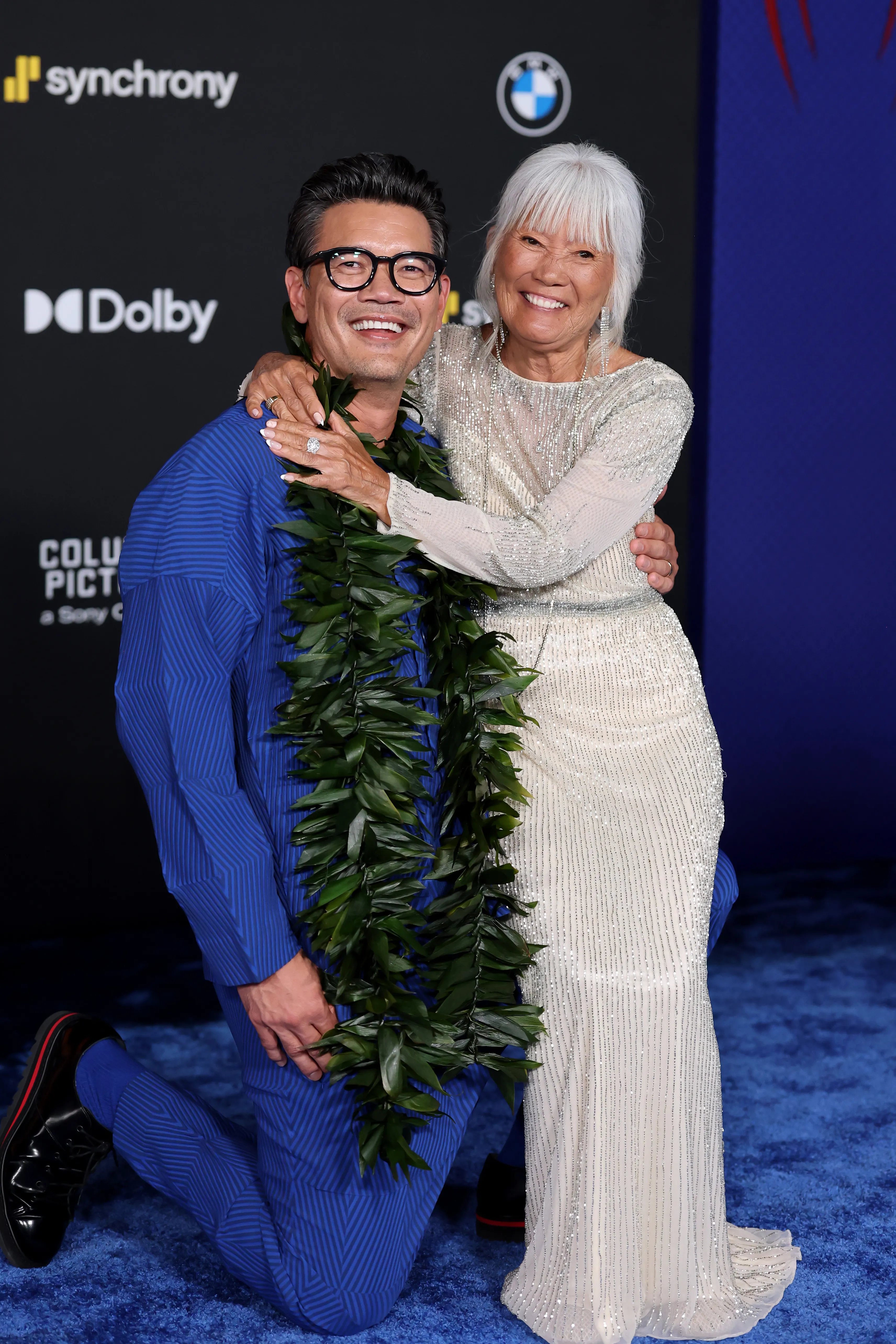 Destin Daniel Cretton and mother at "Spider-Man: Brand New Day" premiere.