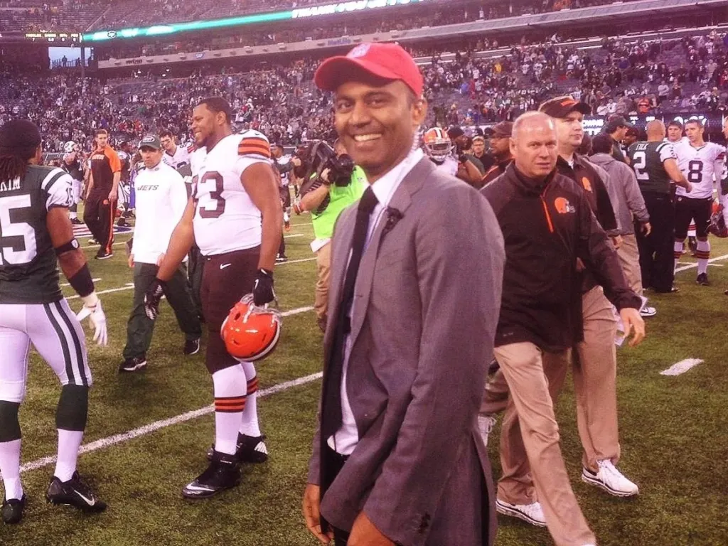 Dr. Shah on the sideline providing emergency care to the New York Jets.