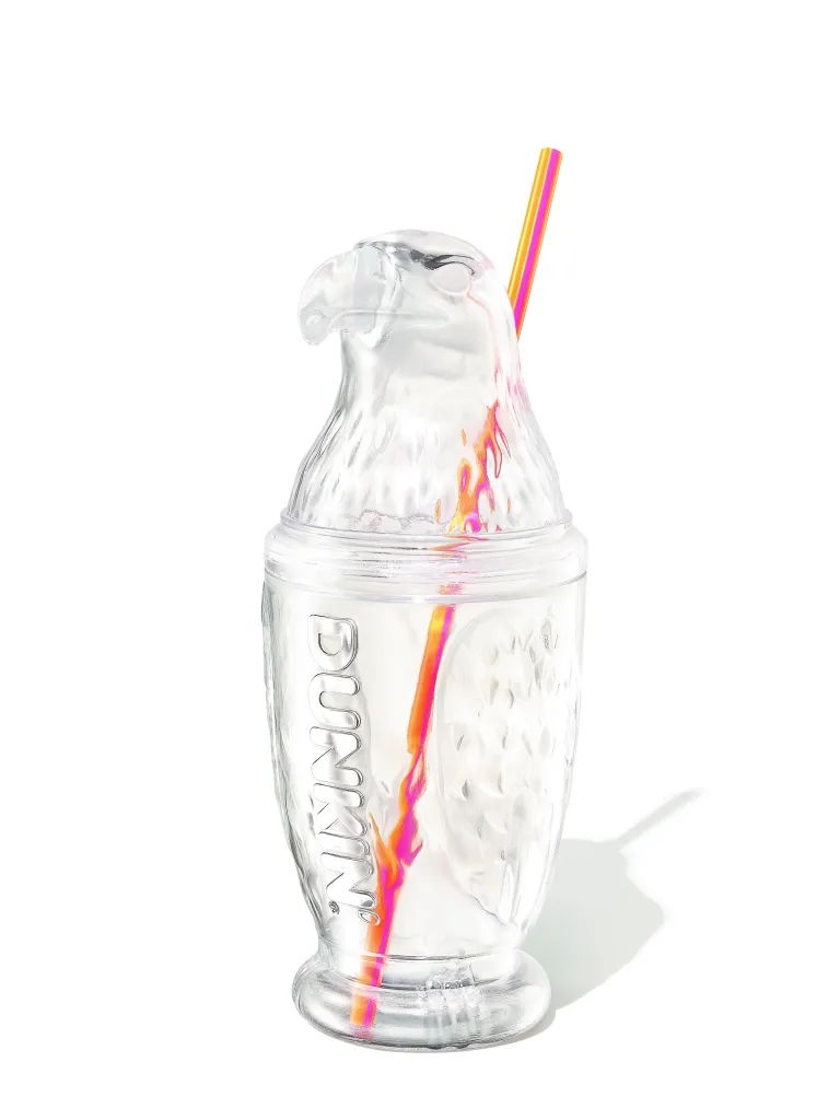Dunkin' Eagle Cup with a straw.