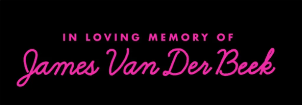 Pink text on a black background reading, "IN LOVING MEMORY OF James Van Der Beek."