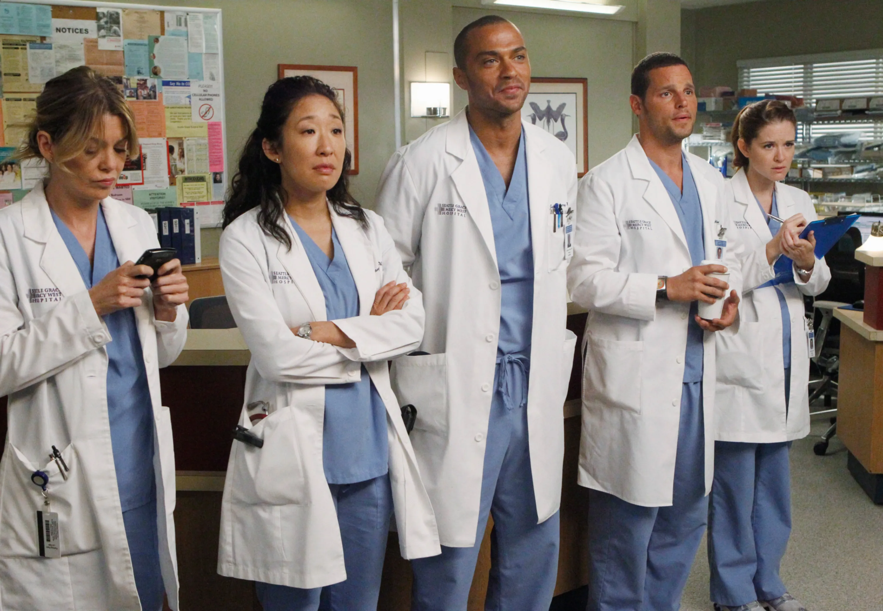 Ellen Pompeo, Sandra Oh, Jesse Williams, Justin Chambers, Sarah Drew in