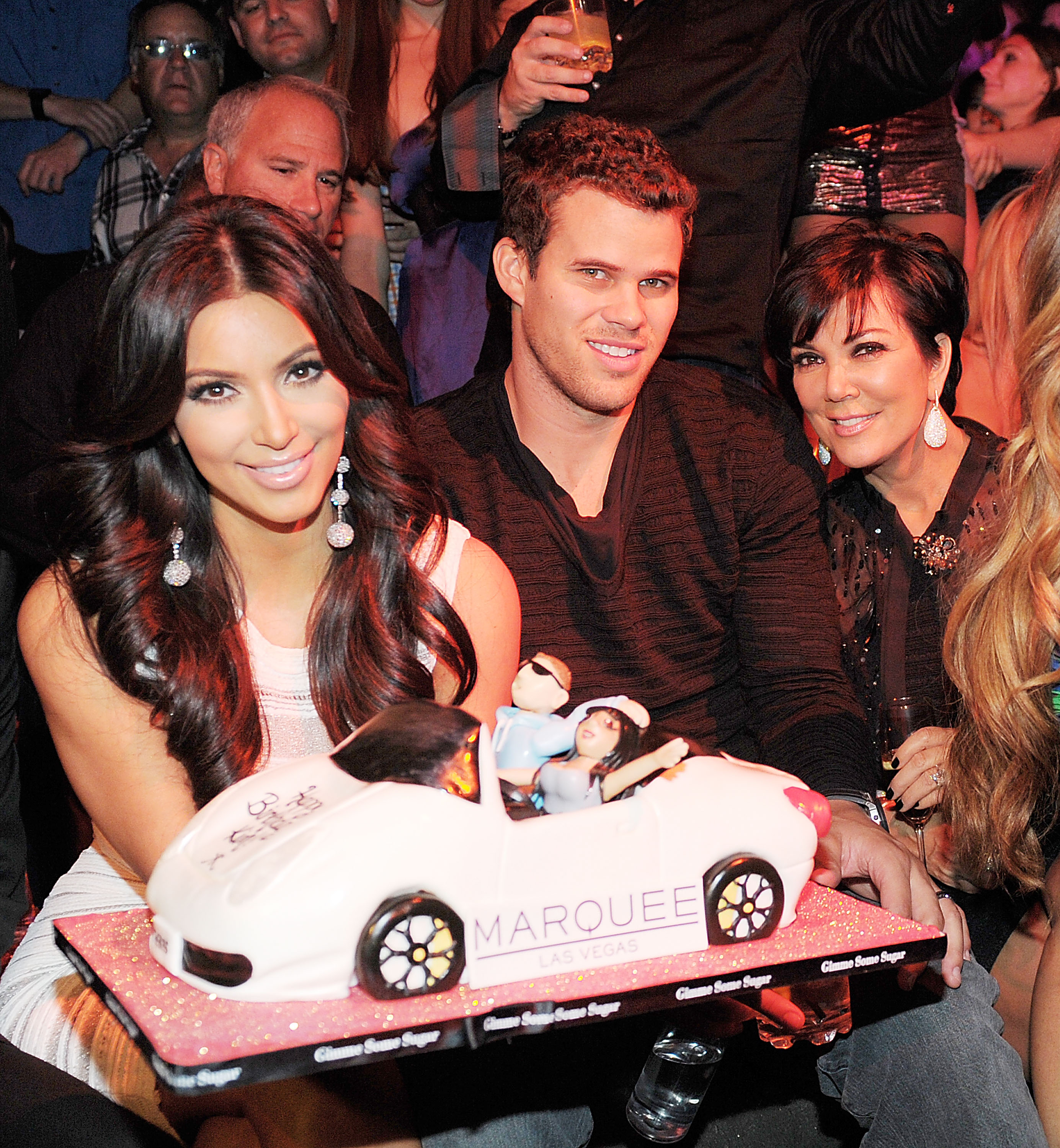 Kim Kardashian, Kris Humphries, and Kris Jenner celebrating Kim Kardashian's birthday at Marquee Nightclub.