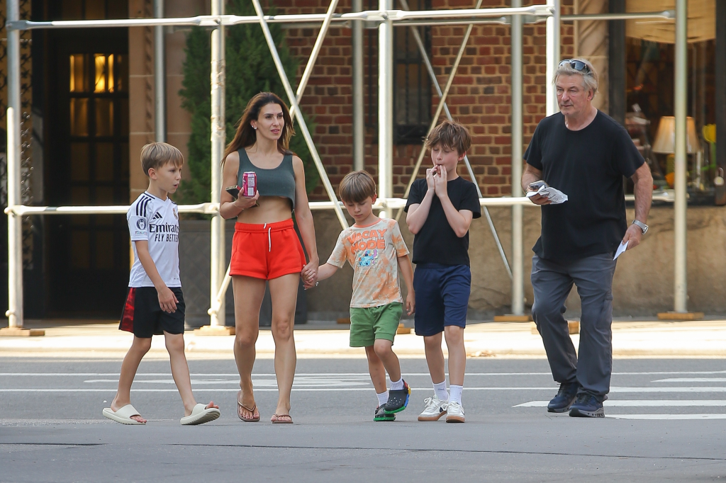Alec and Hilaria Baldwin on a family outing with their children in New York City.