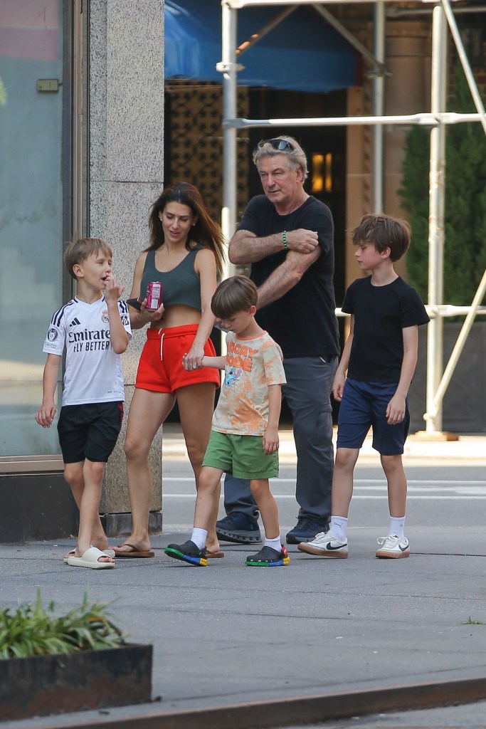 Alec and Hilaria Baldwin on a family outing with their children in New York City.