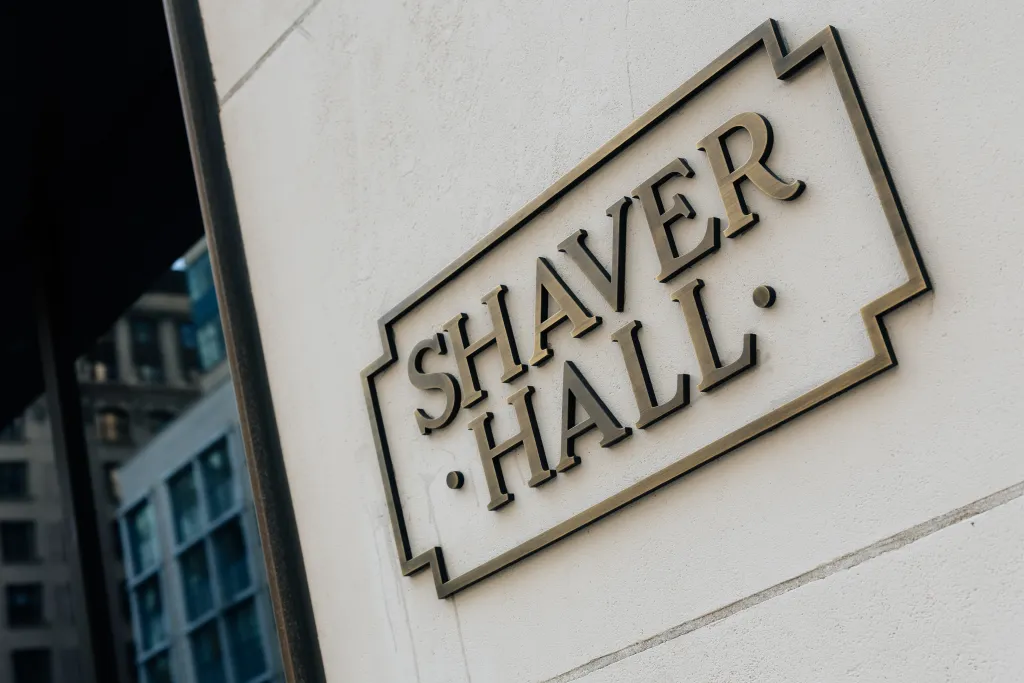 Exterior sign for Shaver Hall in Manhattan.