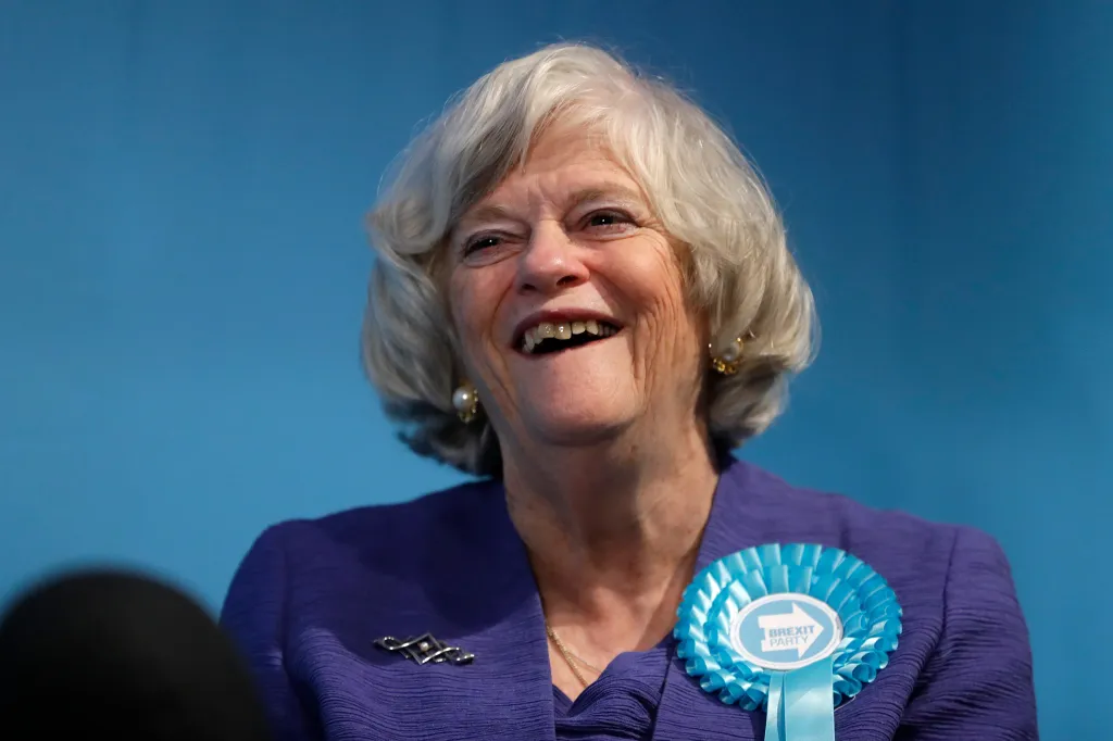 Ann Widdecombe, Brexit Party member, is interviewed after Nigel Farage spoke on stage at the launch of their policies for the General Election campaign.