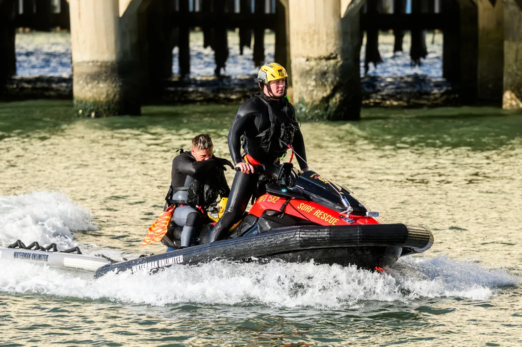 First responders searching for missing victims after a boat accident near Alcatraz Island off San Francisco.