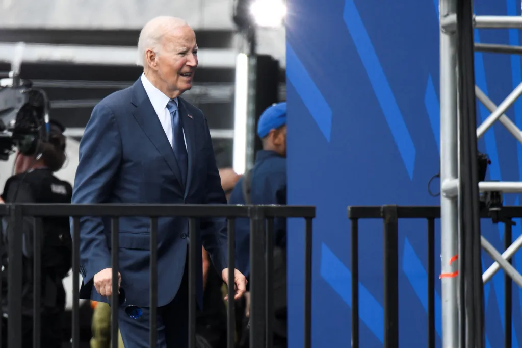 Joe Biden leaving the stage after the dedication ceremony for the opening of the Obama Presidential Center.