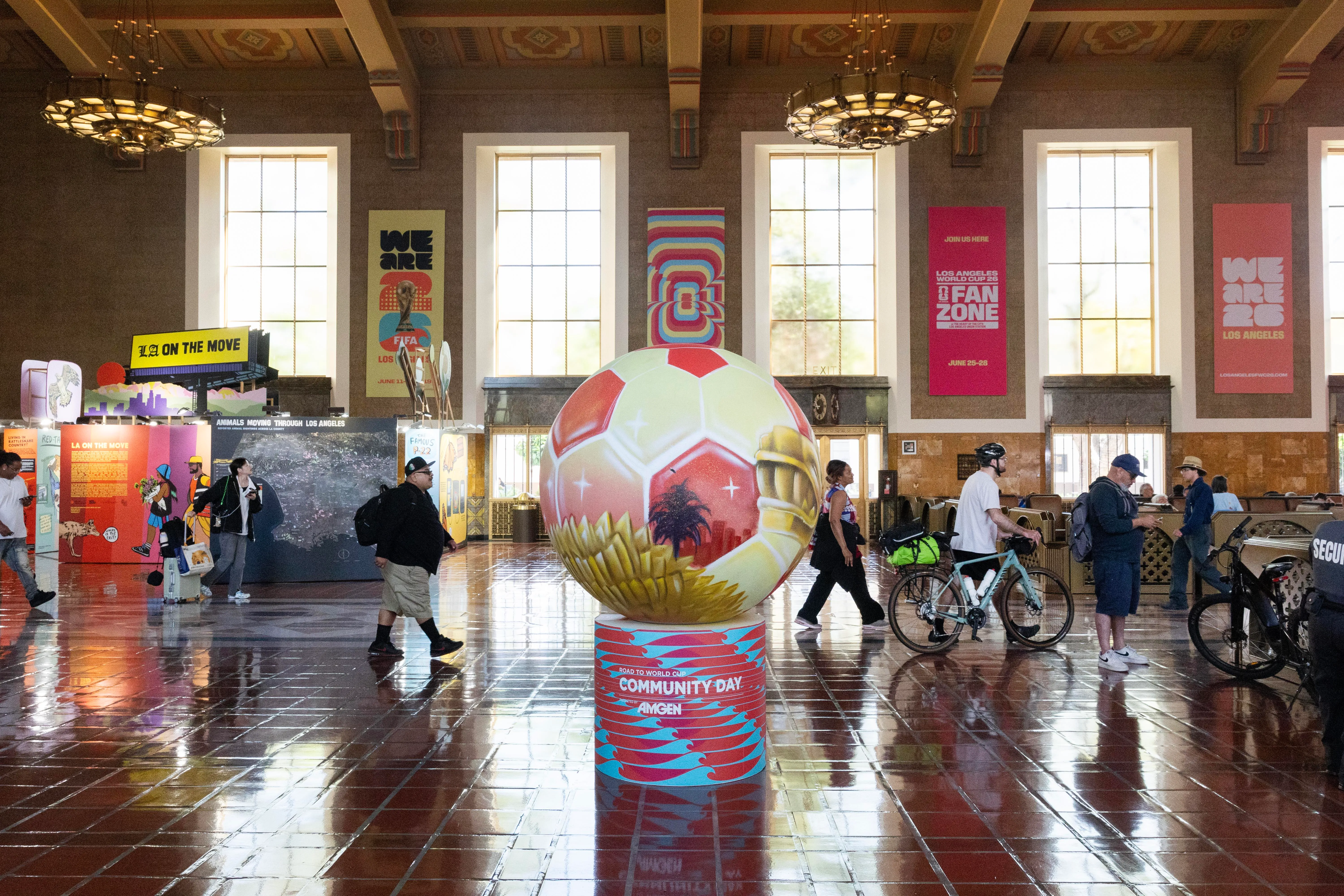 LOS ANGELES, CA - JUNE 12, 2026: Decorations were installed at Union Station in Los Angeles, CA to welcome the FIFA World Cup. Photographed on Friday, June 12, 2026. (Myung J. Chun / Los Angeles Times via Getty Images)