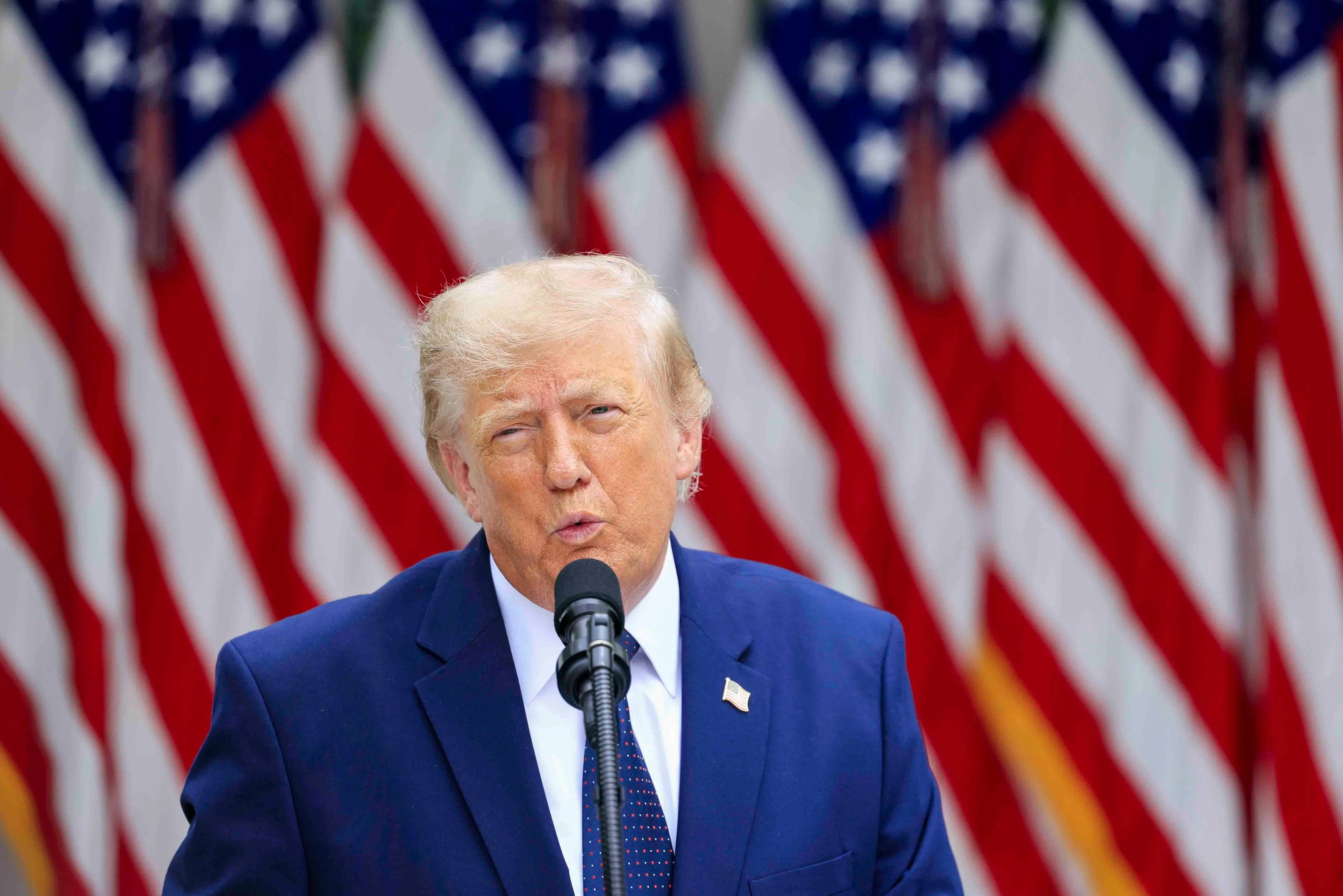 A photo of Trump during his media briefing on Monday morning