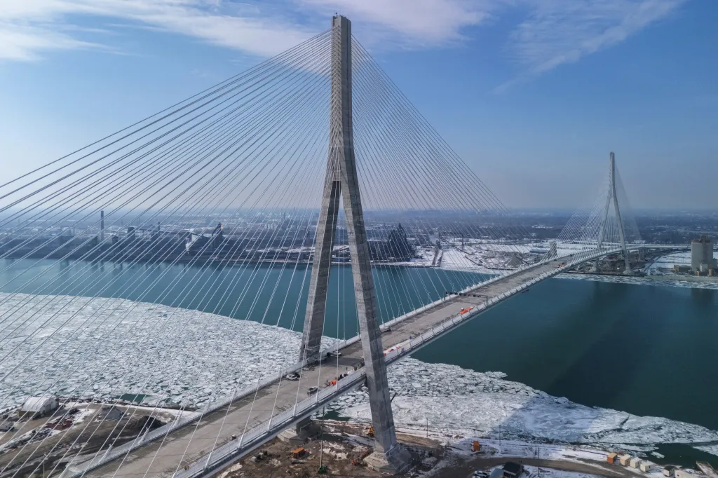 The Gordie Howe International Bridge connecting Detroit, Michigan, and Ontario, Canada.