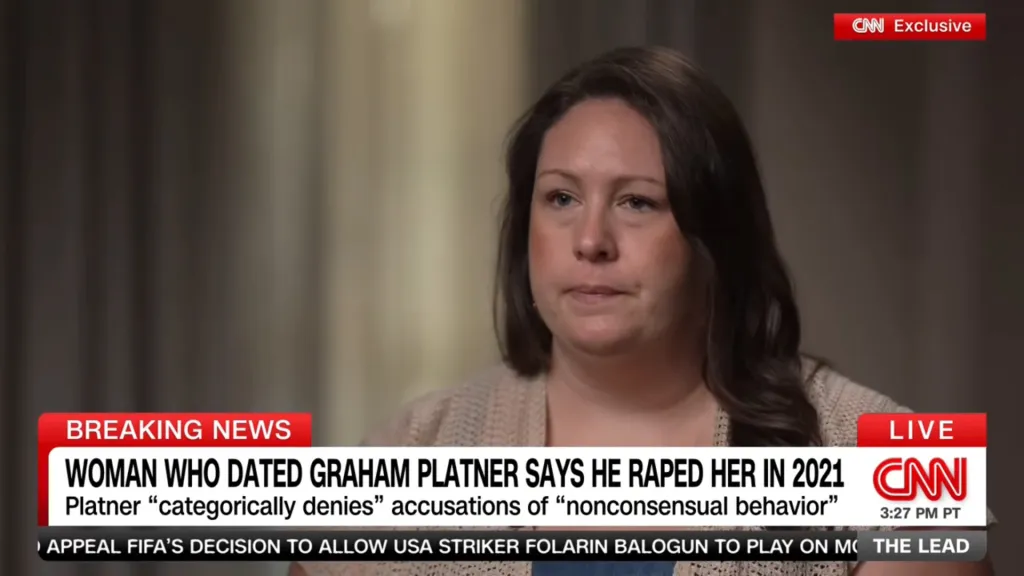 Jenny Racicot, a woman who dated Graham Platner, appearing on CNN during a segment reporting that she accused him of rape.