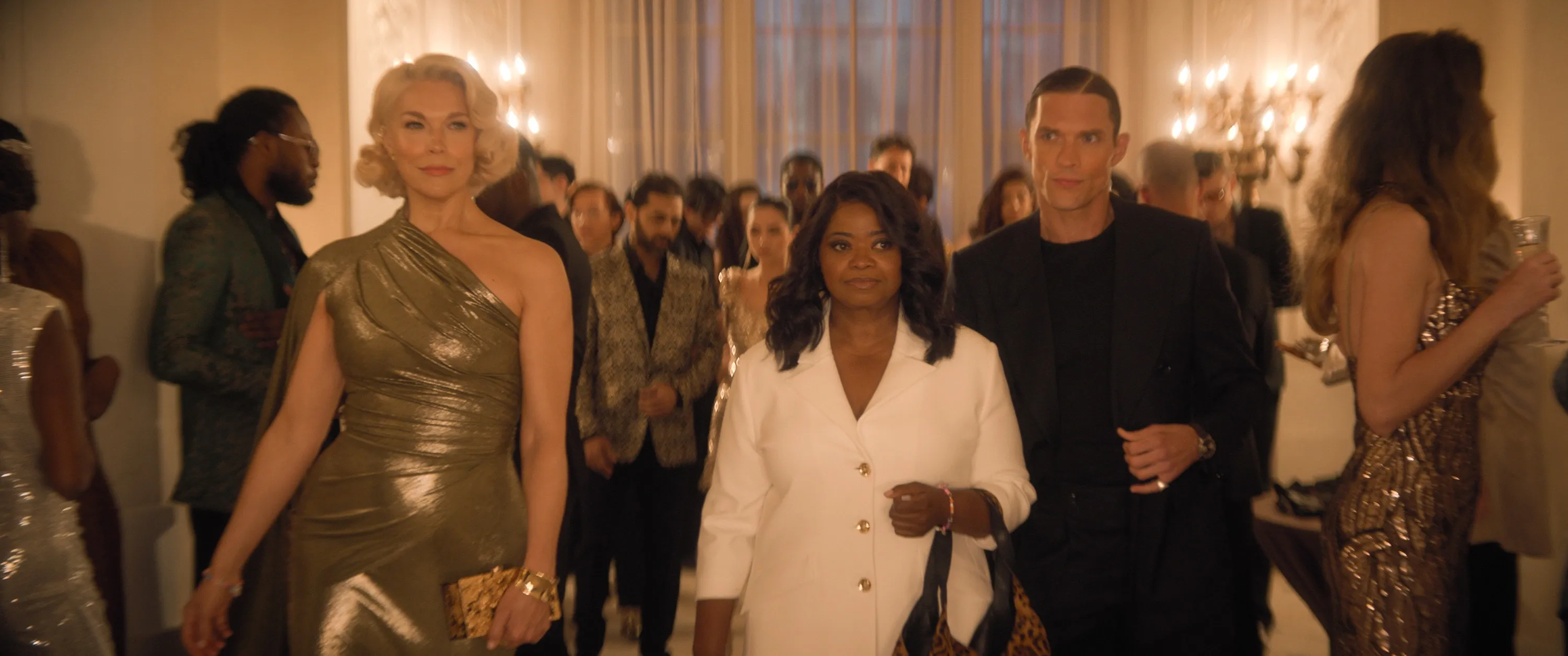 RIDE OR DIE, from left: Hannah Waddingham, Octavia Spencer, Ed Skrein, (Season 1, ep. 102, aired July 15, 2026). photo: ©Amazon/MGM Studios / Courtesy Everett Collection