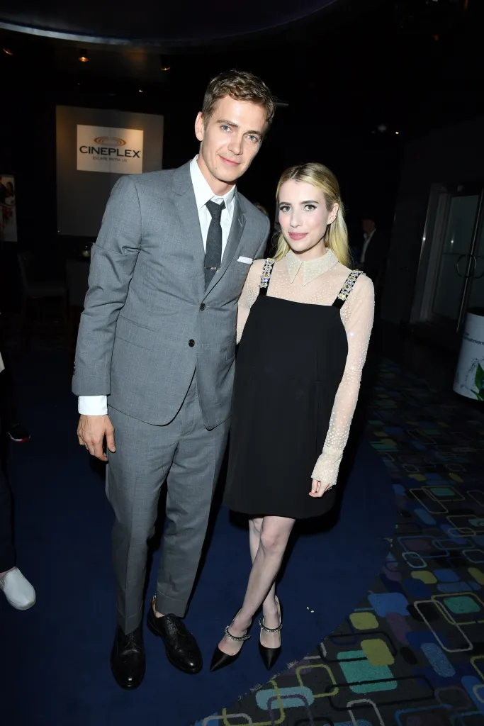 Hayden Christensen and Emma Roberts attend the Little Italy World Premiere.