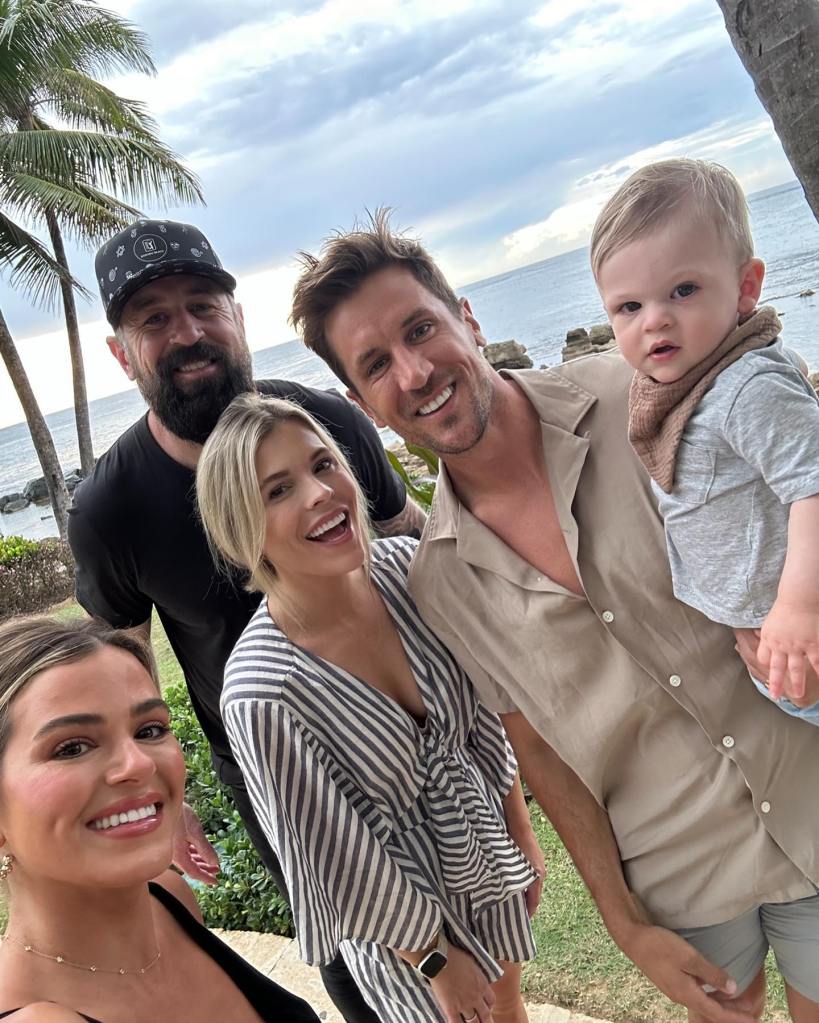 Aaron Rodgers' brothers Luke and Jordan with their wives and a baby.
