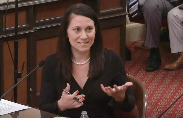 Alexis Podesta speaks during a confirmation hearing in 2017.