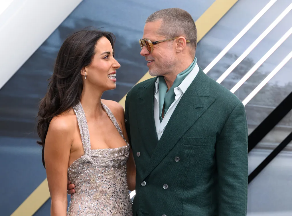 Ines de Ramon and Brad Pitt at the "F1: The Movie" European Premiere.