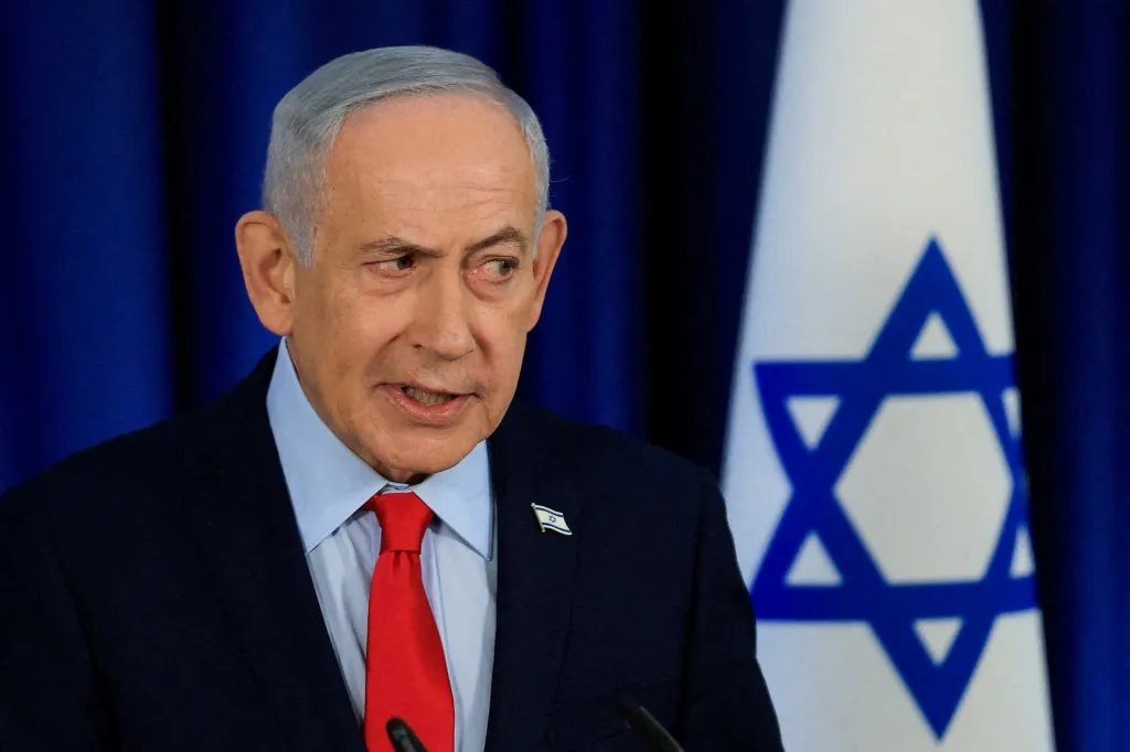 Israeli Prime Minister Benjamin Netanyahu speaks at a press conference.