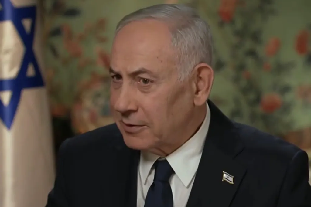 Israeli Prime Minister Benjamin Netanyahu speaks during an interview.