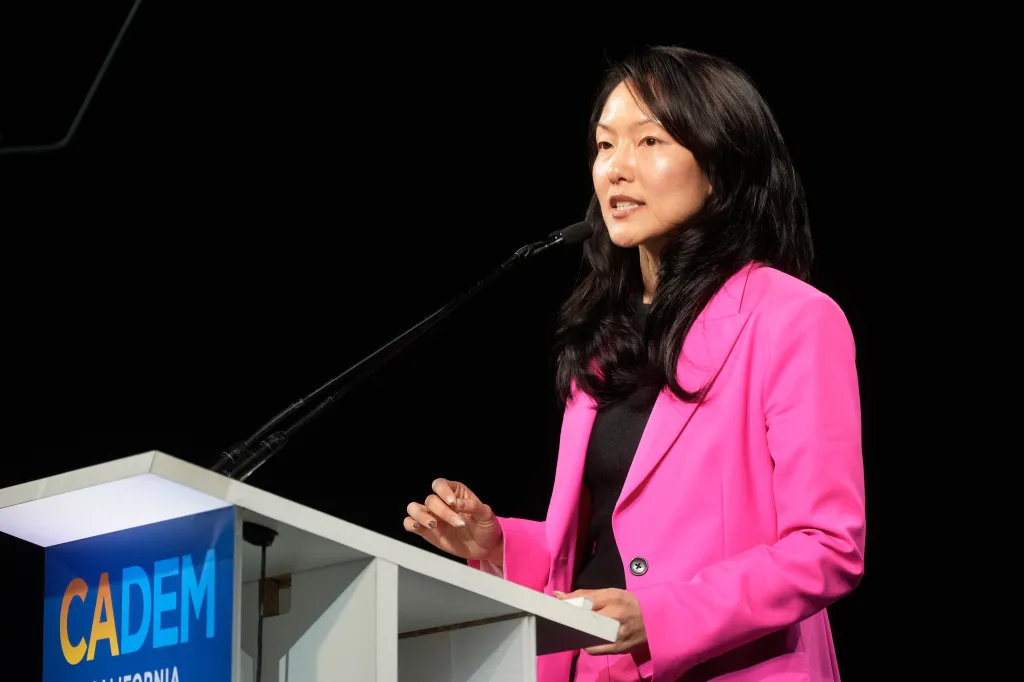 Jane Kim speaking at the 2026 California Democratic Party State Convention.