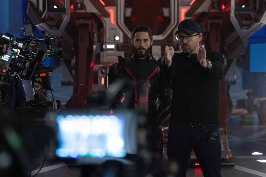 Jared Leto and director Joachim Ronning on the set of "Tron: Ares"