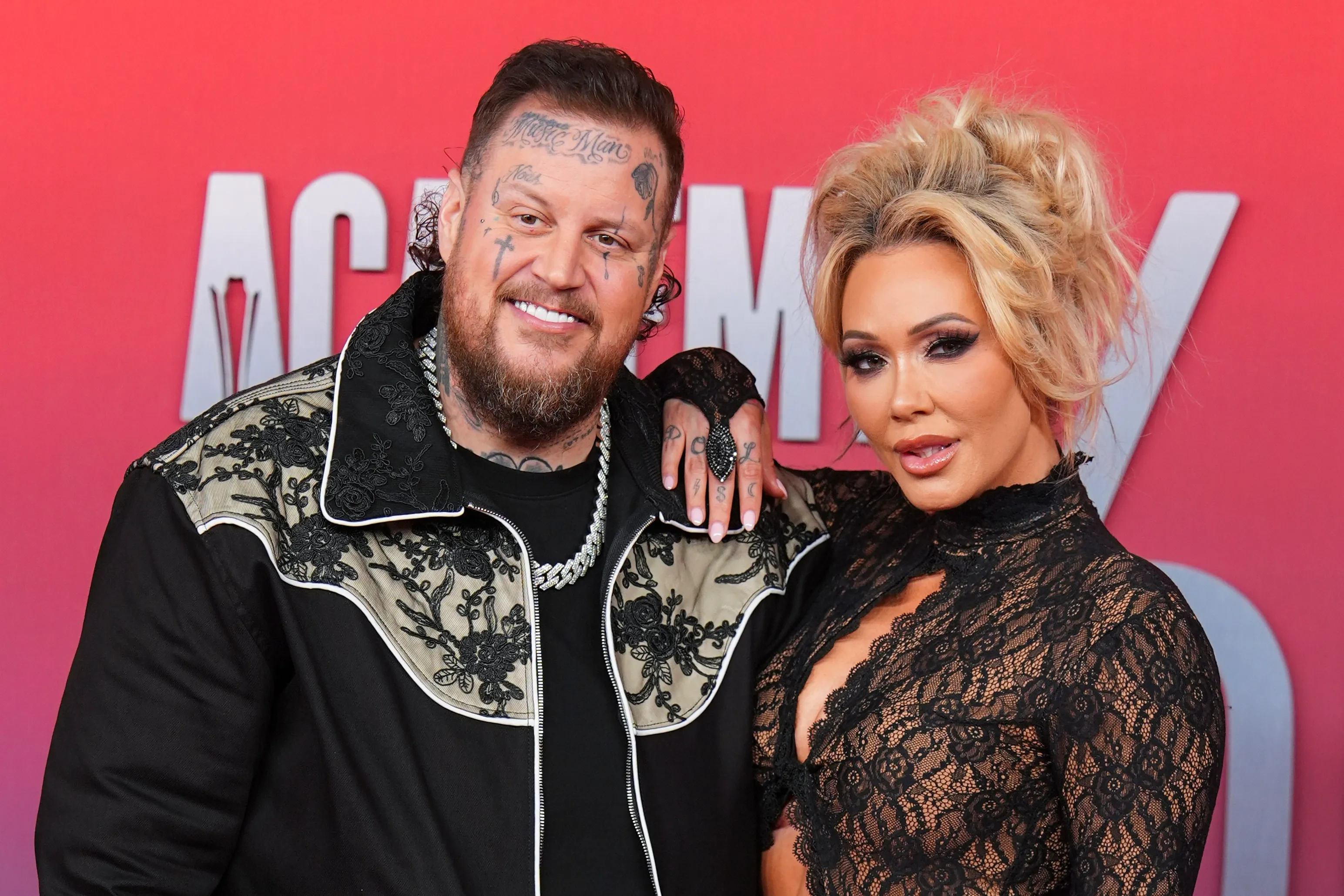 Jelly Roll, left, and Bunnie XO appear at the 60th annual Academy of Country Music Awards.