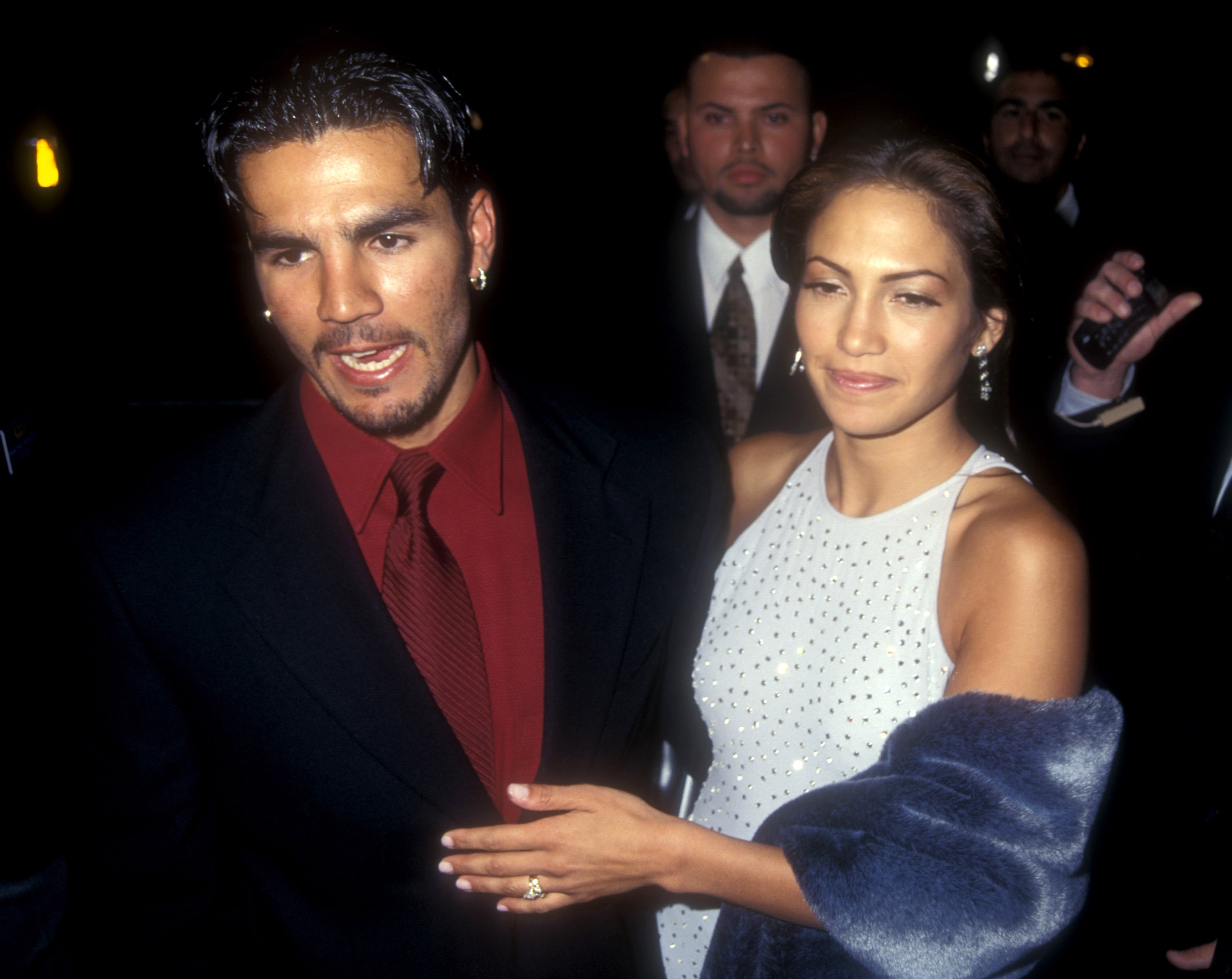 Jennifer Lopez and Ojani Noa at the premiere of "Selena."