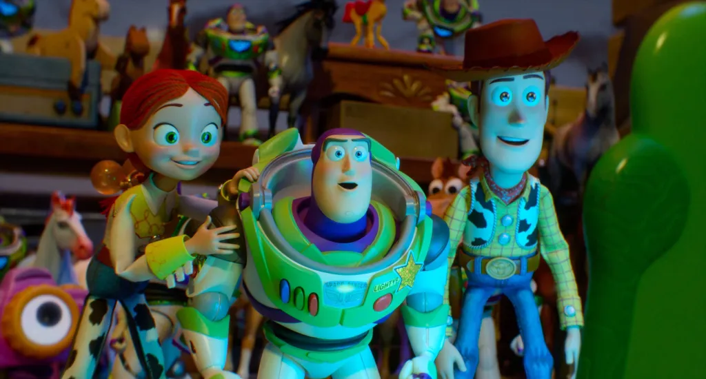 Illustration of Jessie, Buzz Lightyear, and Woody from Toy Story 5.