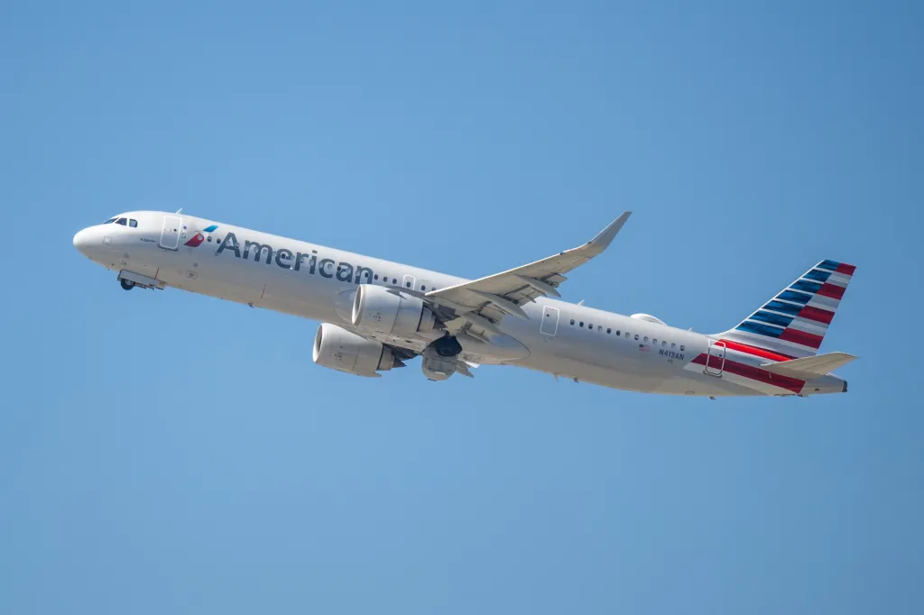 American Airlines aircraft taking off from Los Angeles International Airport.