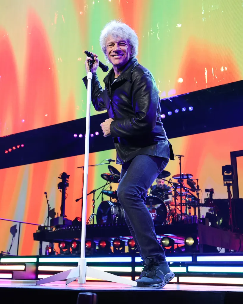 Jon Bon Jovi performing onstage during the Bon Jovi Forever Tour at Madison Square Garden.