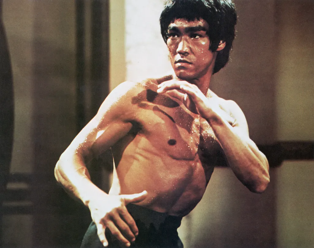 Bruce Lee in a karate stance.