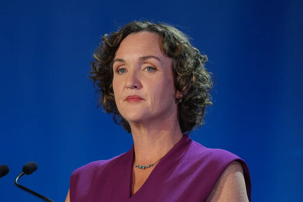 Katie Porter speaking during a California gubernatorial debate.