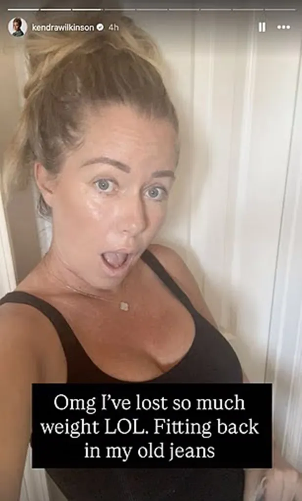 Kendra Wilkinson's Instagram story, showing her posing with a surprised expression and text reading 