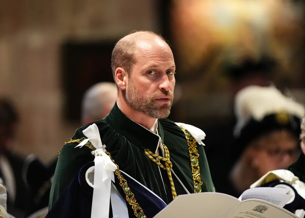 Prince William wearing ceremonial robes at the Thistle Service in St Giles' Cathedral.