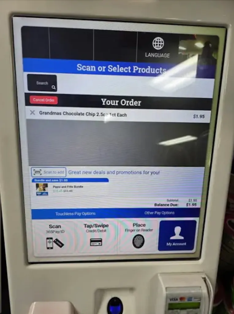 An Aramark self-checkout kiosk similar to the one at the center of allegations that payment glitches led to workers being wrongly accused of stealing snacks.