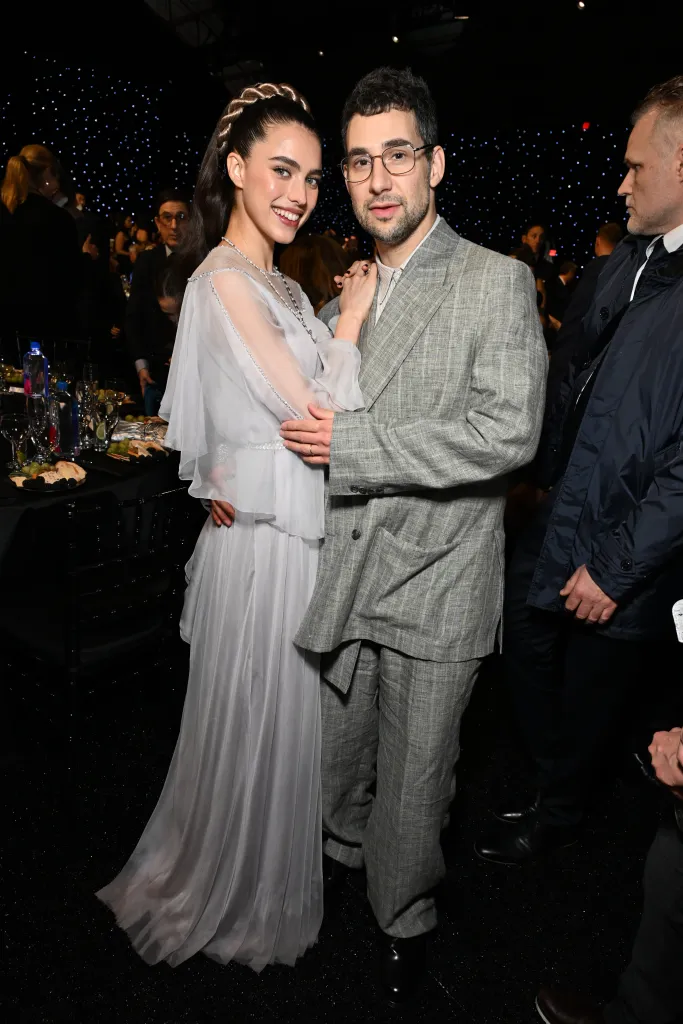 Margaret Qualley and Jack Antonoff pose for a photo at the 30th Annual Critics Choice Awards.
