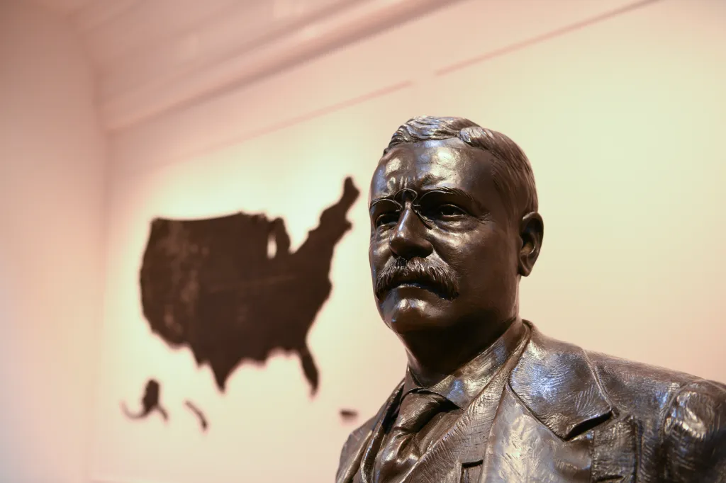 Bronze bust of Teddy Roosevelt.