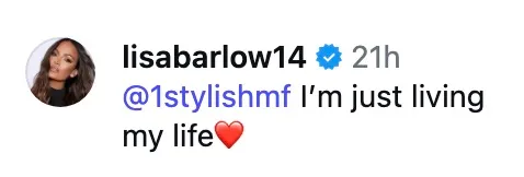 Screenshot of an Instagram comment from Lisa Barlow that reads