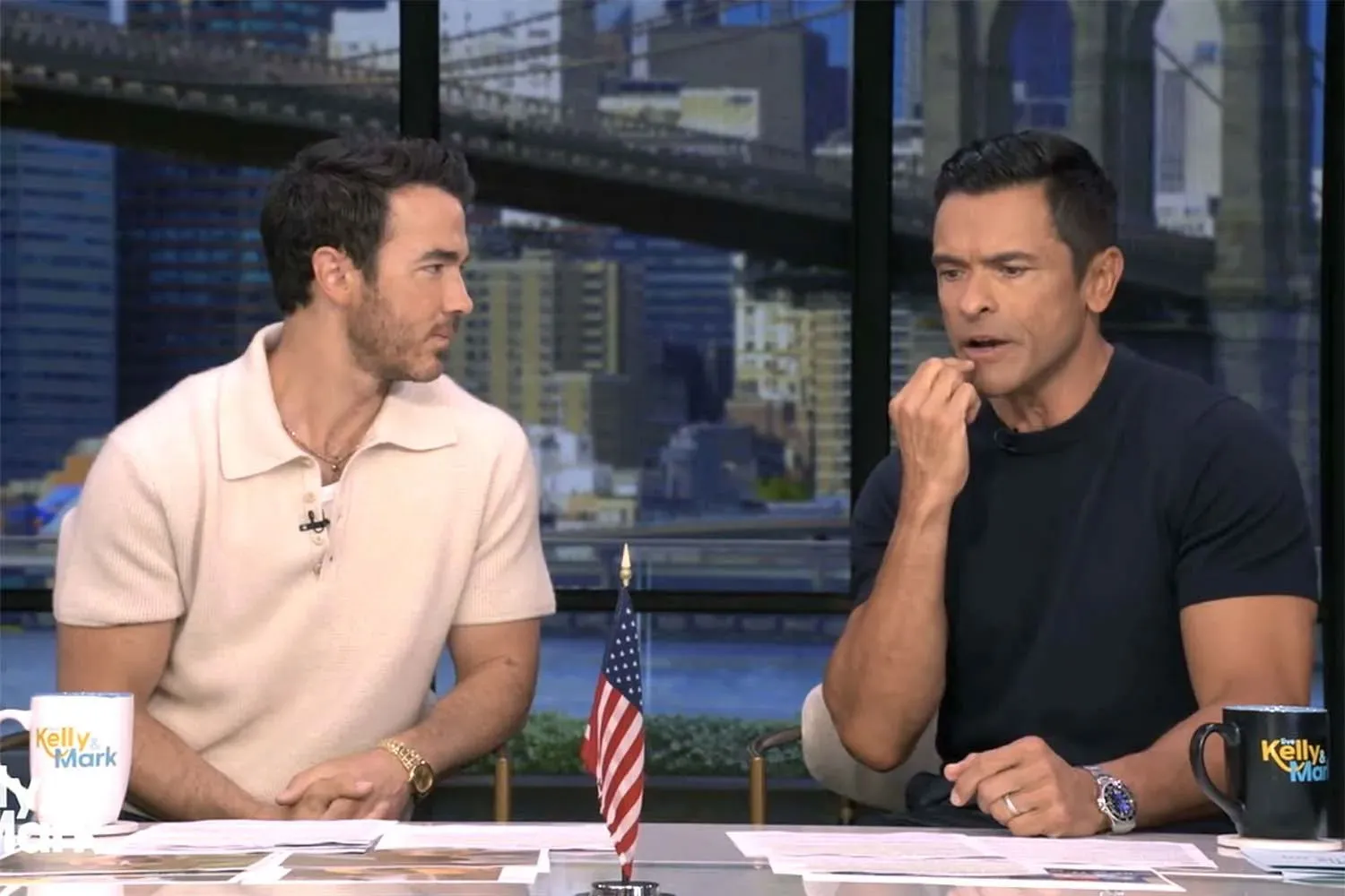 Mark Consuelos and Kevin Jonas on "Live with Kelly and Mark".