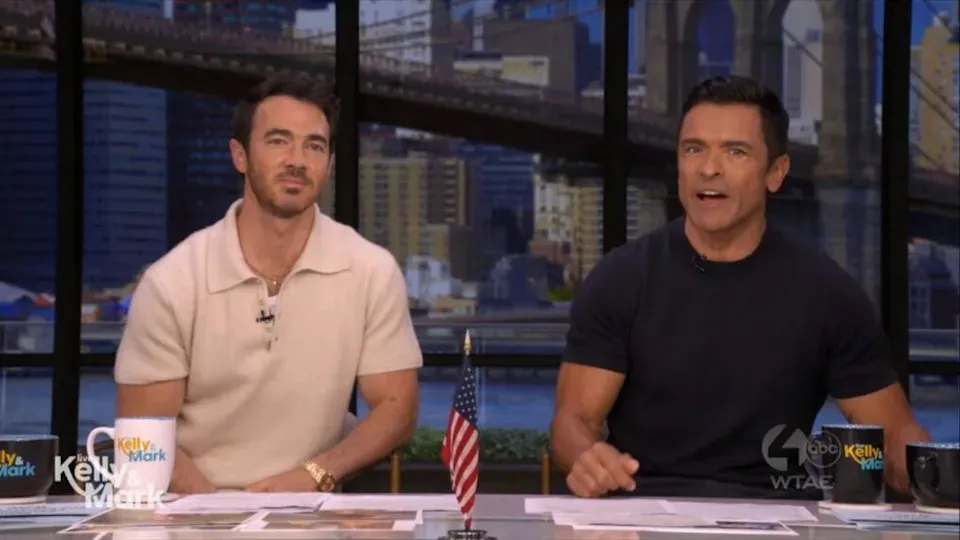 Kevin Jonas and Mark Consuelos on Live with Kelly and Mark.