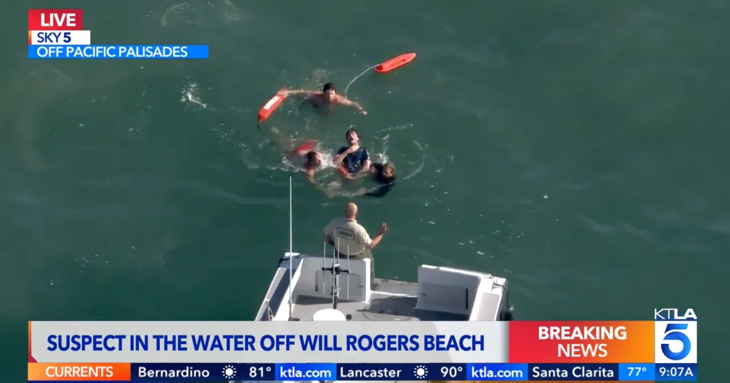 Police chase at Will Rogers State Beach.