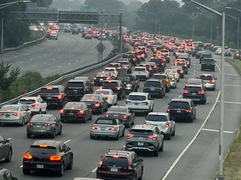 Traffic on the Grand Central Parkway during Thursday evening rush hour after an accident.
