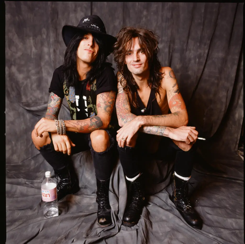 Nikki Sixx and Tommy Lee of Motley Crue posing in Tokyo, Japan.