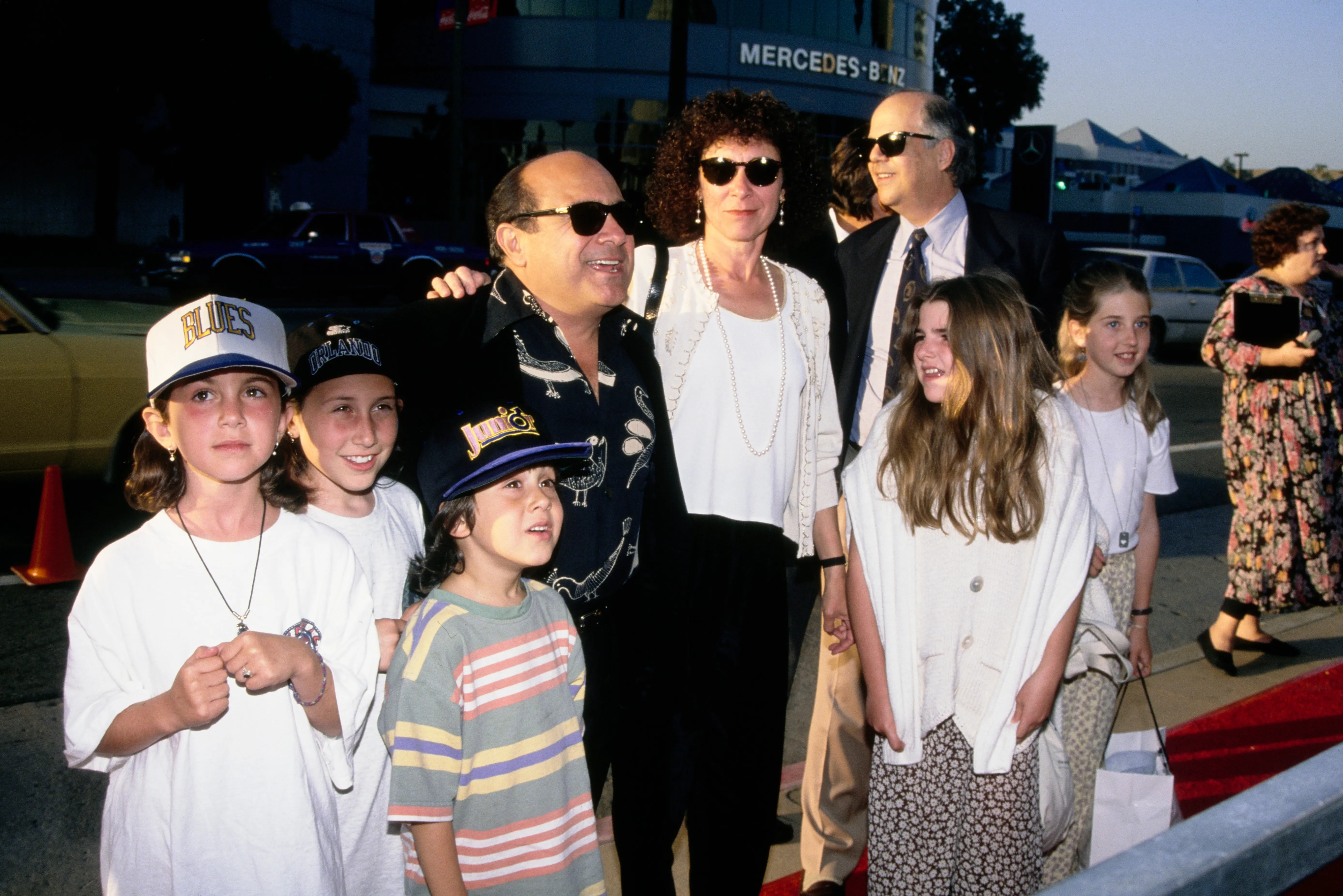 Married couple, actors Danny DeVito and Rhea Perlman, with family.